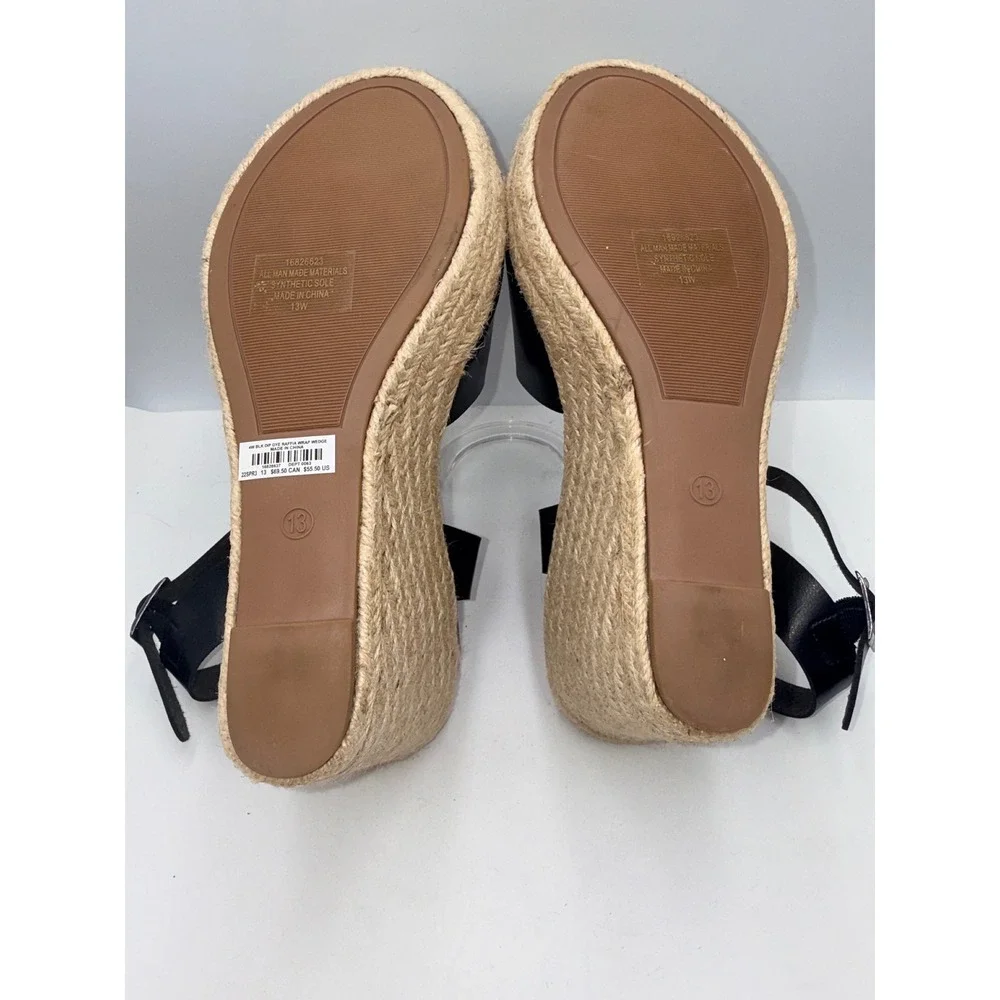 Torrid Wedge Sandals Women 13W Black  Espadrille Raffia Ankle Strap
